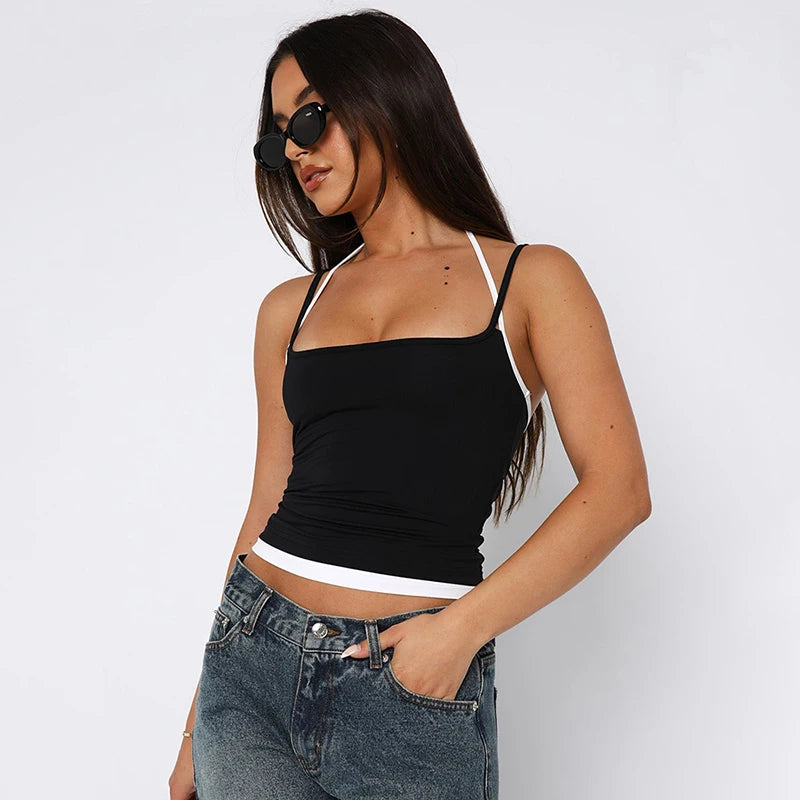Nova Adjustable Straps Halter Clash Two Piece Square Neck Top