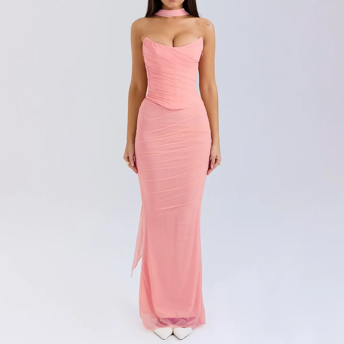 Suninheart Elegant 2 Pieces Dress Set with Scarf