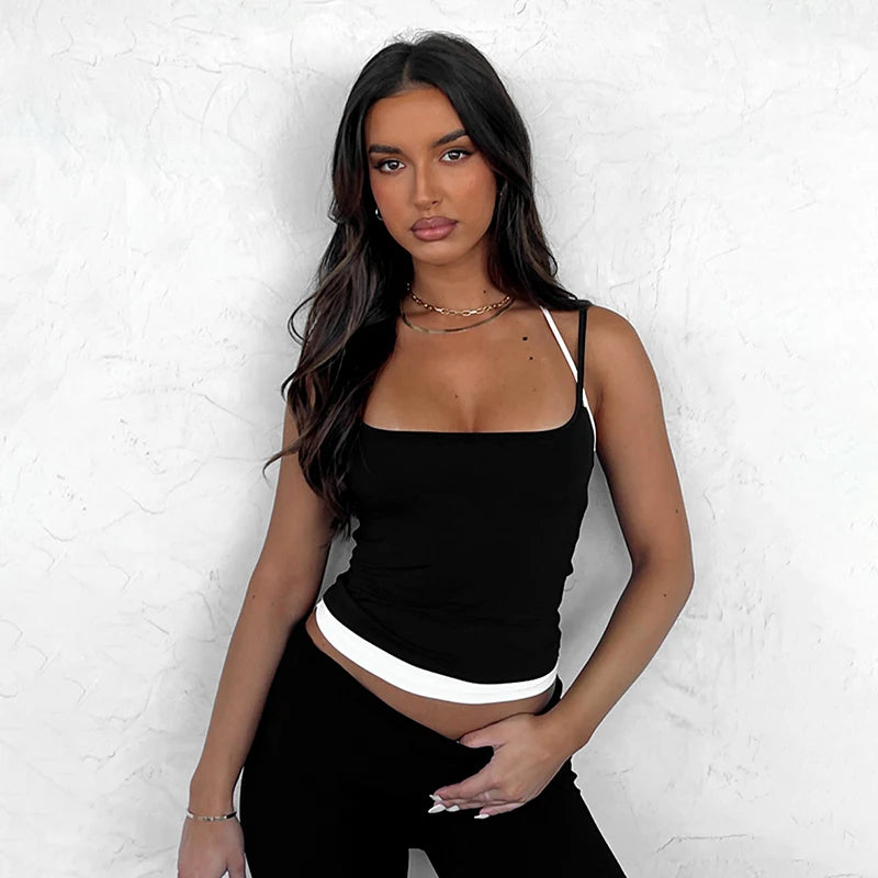 Nova Adjustable Straps Halter Clash Two Piece Square Neck Top