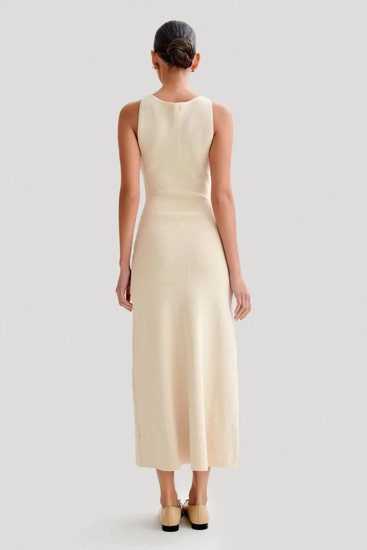 Knitted Breasted Long Dress Sleeveless O Neck Button