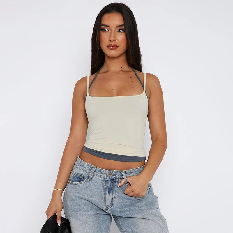 Nova Adjustable Straps Halter Clash Two Piece Square Neck Top