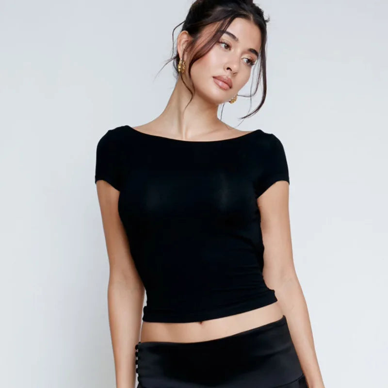 Jessica Chic Short Sleeve Backless Crop Top GX