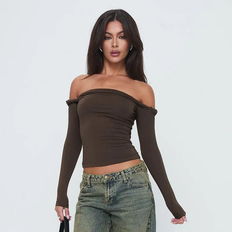 BC T-Shirt Long Sleeves Ruched Slash Neck Tees Top