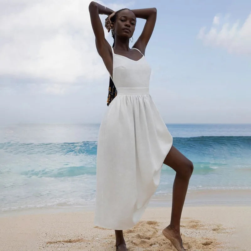 Tara Backless V Neck Splice Folds Long Dresses