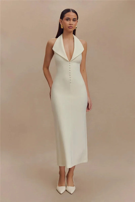 MUA Halter Deep V Neck Sleeveless Elegant Backless Tank Maxi Dress