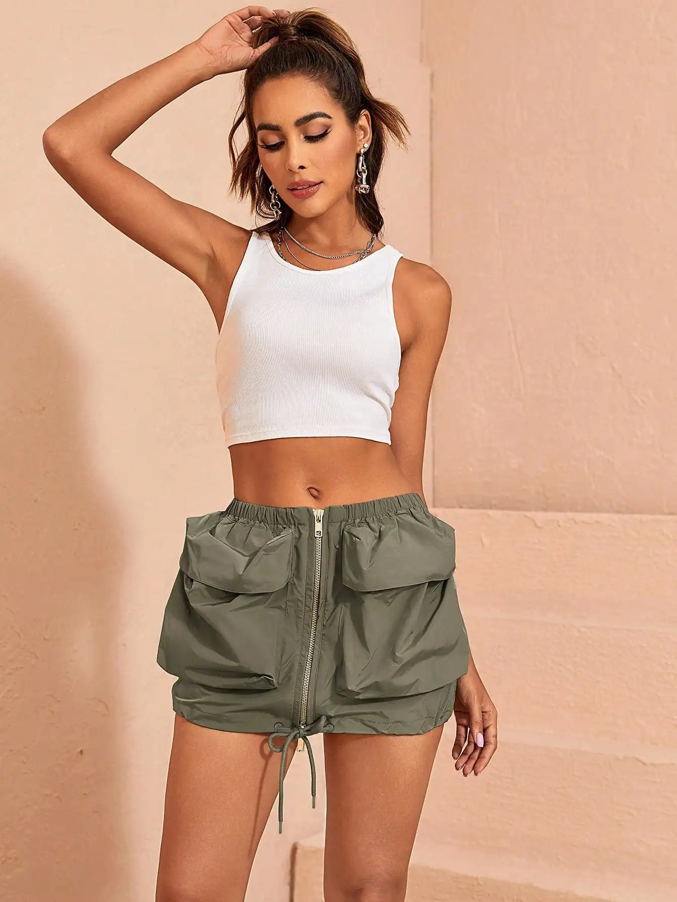 Margo Mini Cargo Skirt Vintage Flap Pocket Zip Front