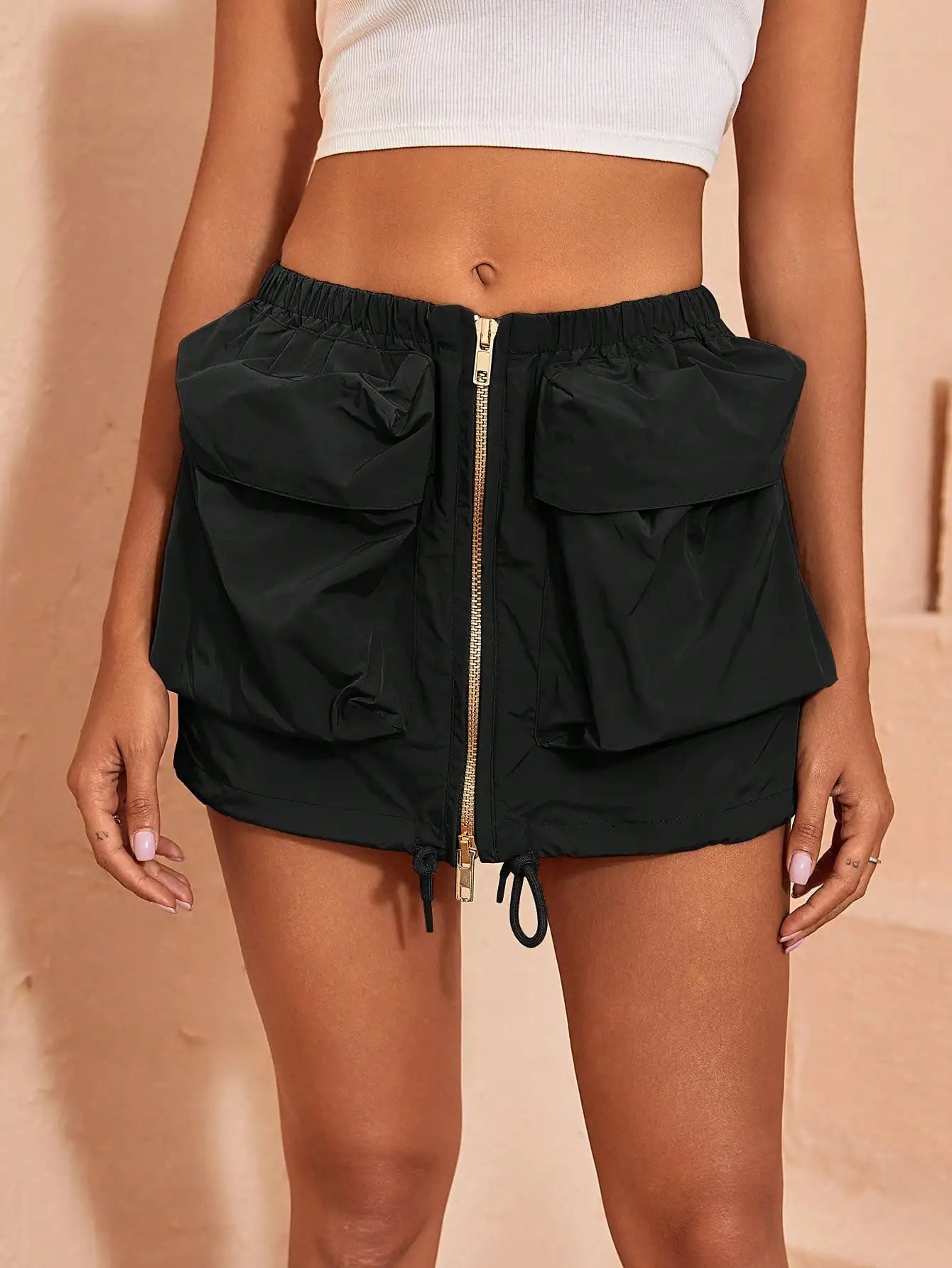 Margo Mini Cargo Skirt Vintage Flap Pocket Zip Front