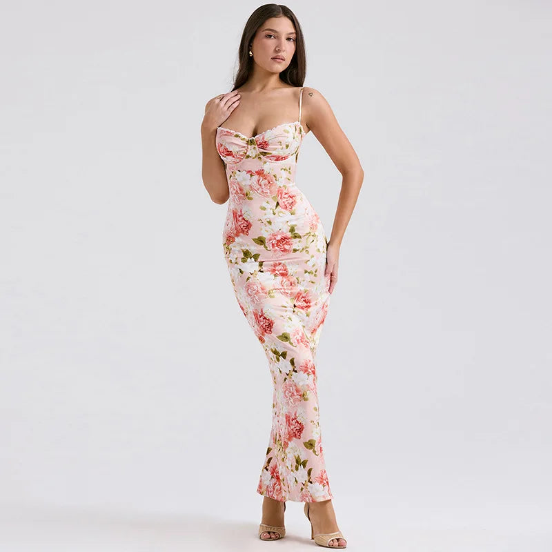 Mindy Vintage Floral Long Maxi Dress