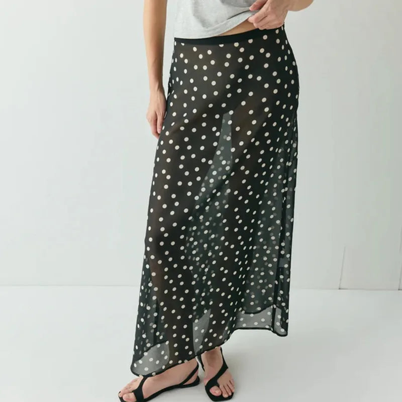 BBC Polka Dot Maxi Skirts Contrast Loose Lace High-Waisted Vintage