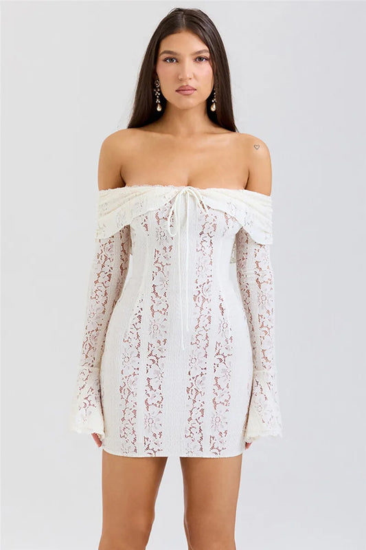 Danika Off-shoulder Lace Strapless Long Sleeve Backless  Elegant Mini Dress