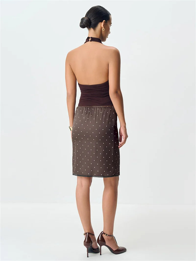 Fanni Polka Dots High Waist Satin Lace Skirt