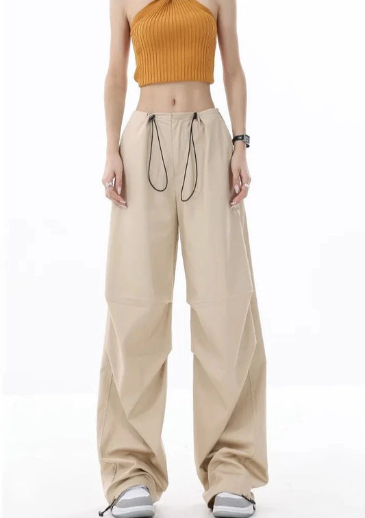 High Waist Drawstring Long Wide Leg Trousers