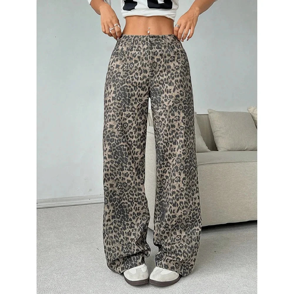 BC Straight-Leg Loose-Fit Wide-Leg Casual Trousers Washingleopard
