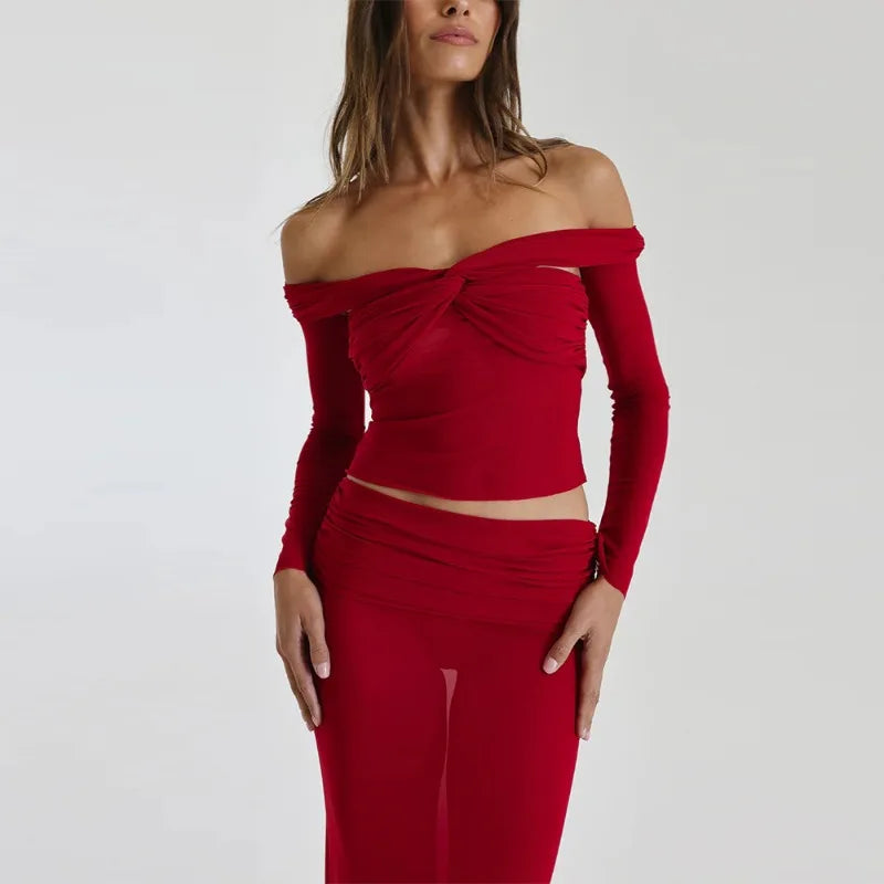 Zoey See-Through Mesh Long Skirt And Top Set