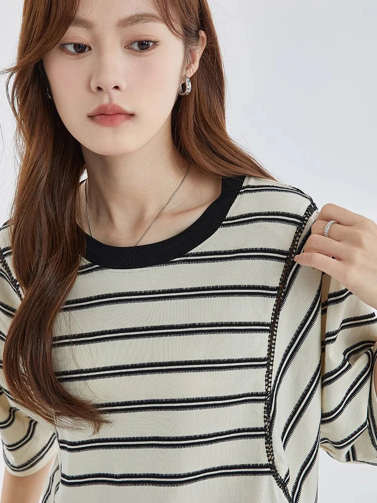 Striped Print Short Sleeve Round Neck