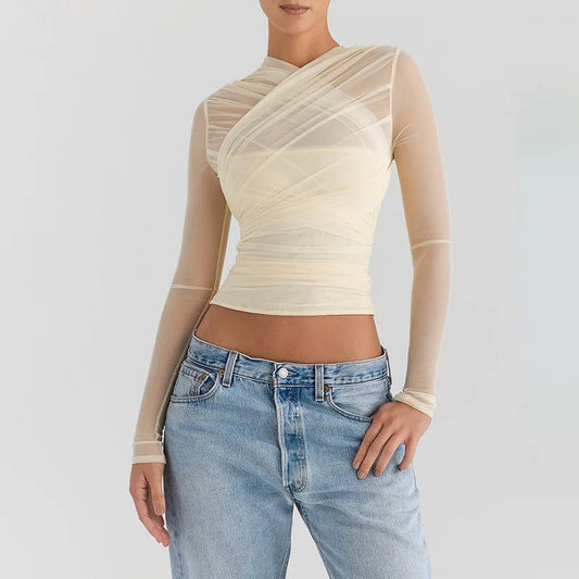 Skylar See Through Cross V Neck Long Sleeves
