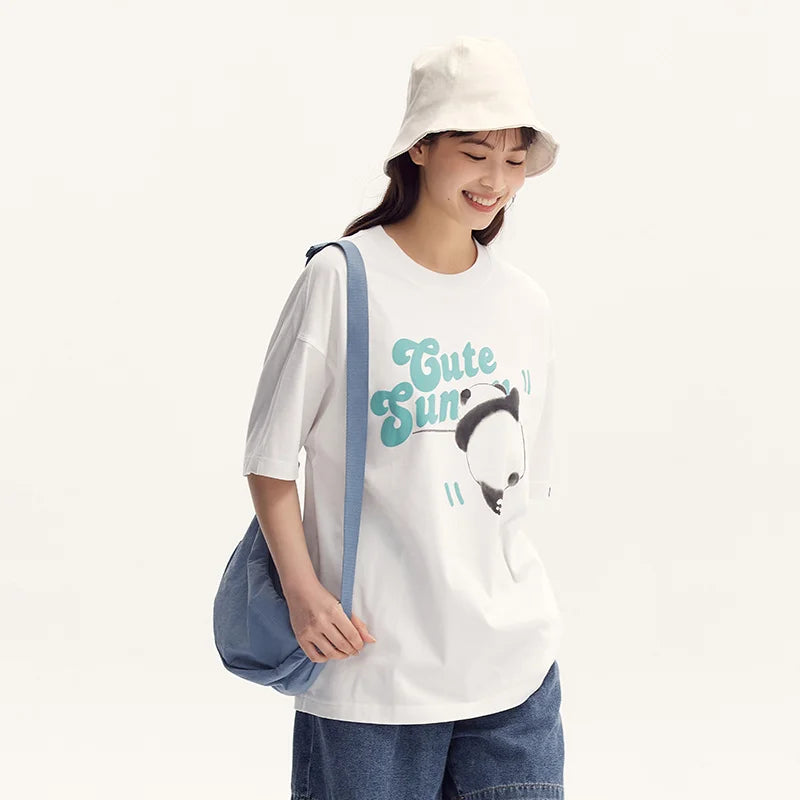 Wee Mid-Length Cotton Short-Sleeve Panda Oversized