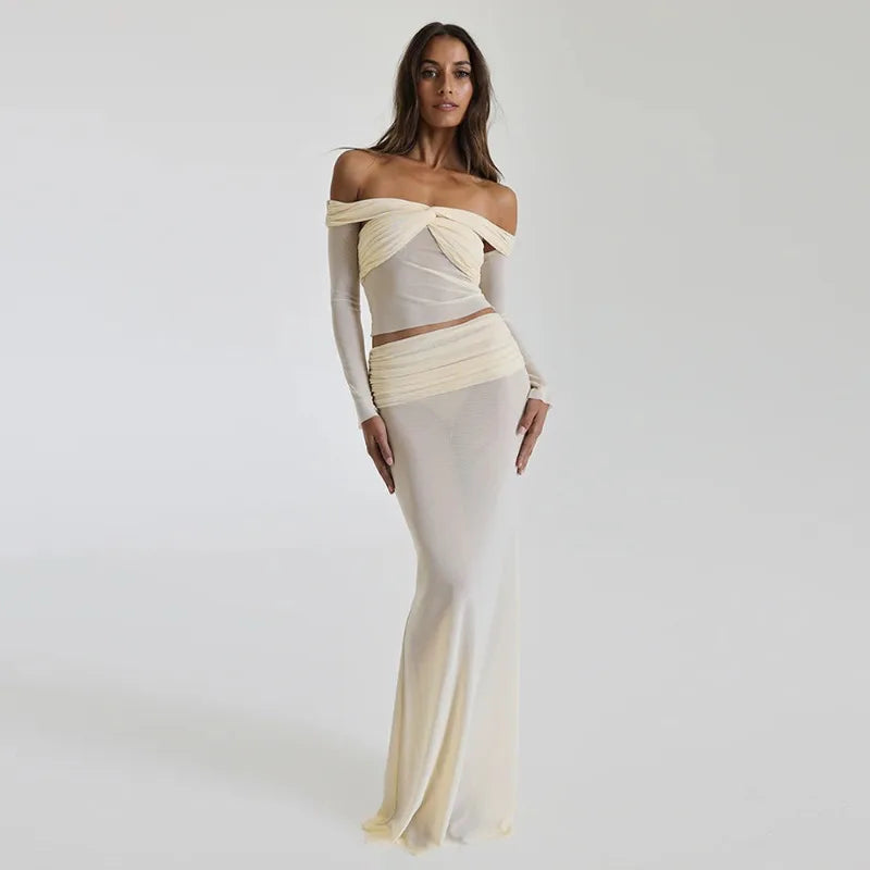 Zoey See-Through Mesh Long Skirt And Top Set
