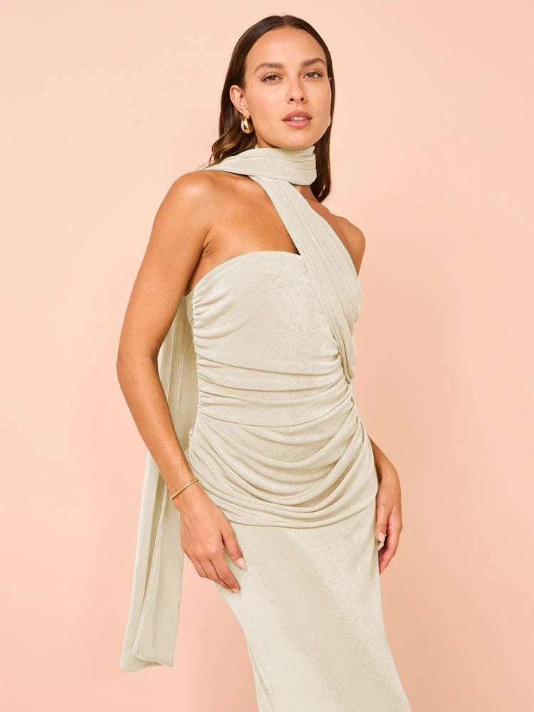 Leela Halter Off-shoulder Sleeveless BC Long Dress