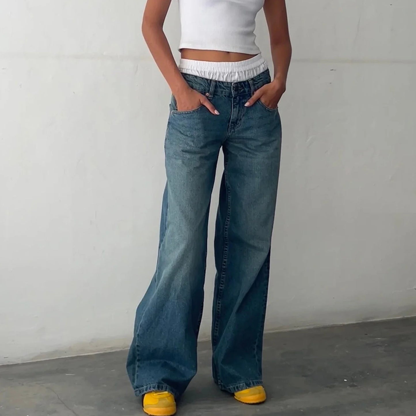BCG Wide Leg Baggy Low Waist Boyfriend Jeans