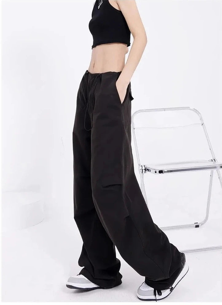 High Waist Drawstring Long Wide Leg Trousers