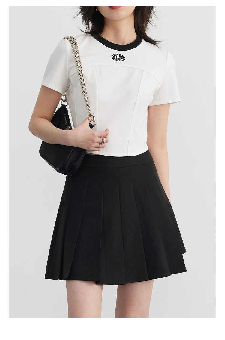 Tees Contrast Neckline Short Sleeve Split T-shirt