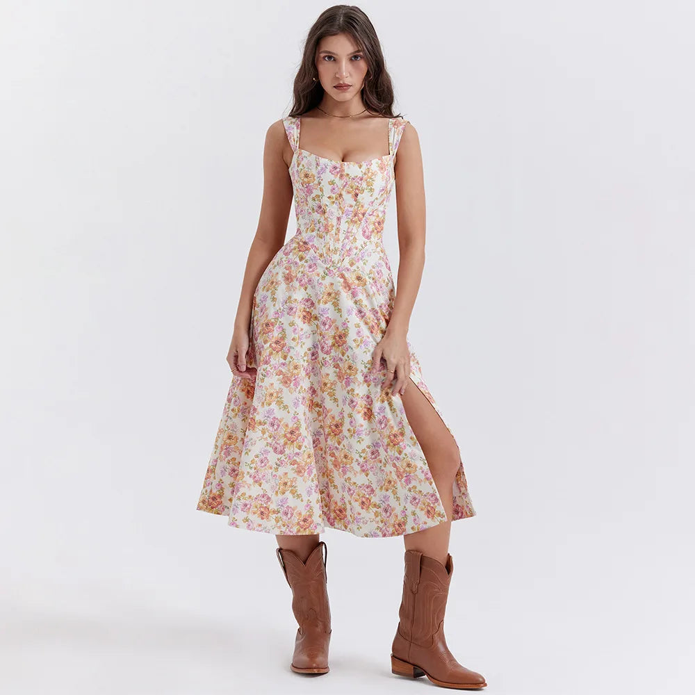 Suni Heart Lace-Up Floral Print Dress