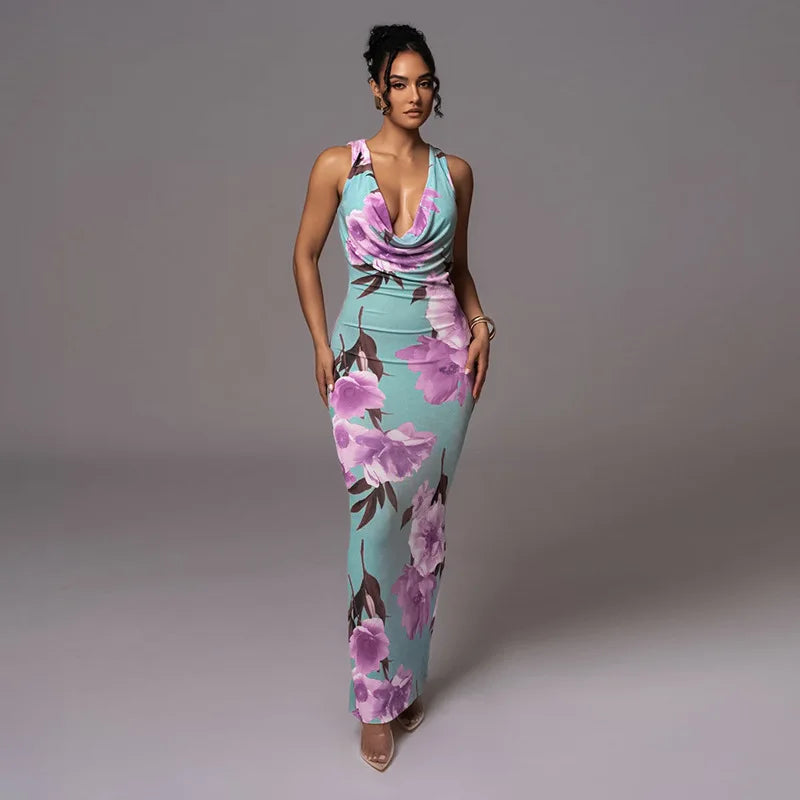 Skyla Sleeveless Backless Long Floral Dress