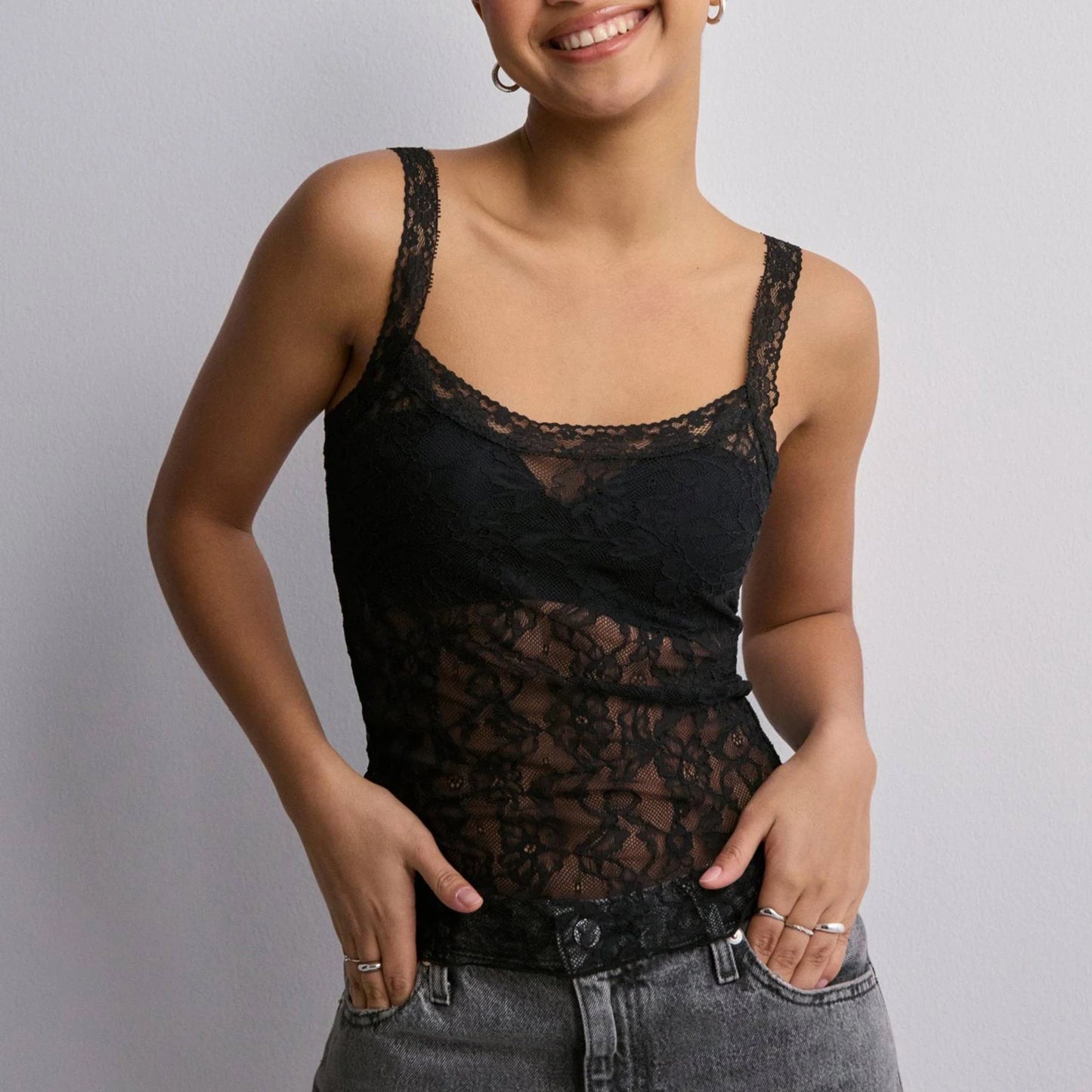 Hiri Aesthetic Retro Floral Lace Sheer Tops