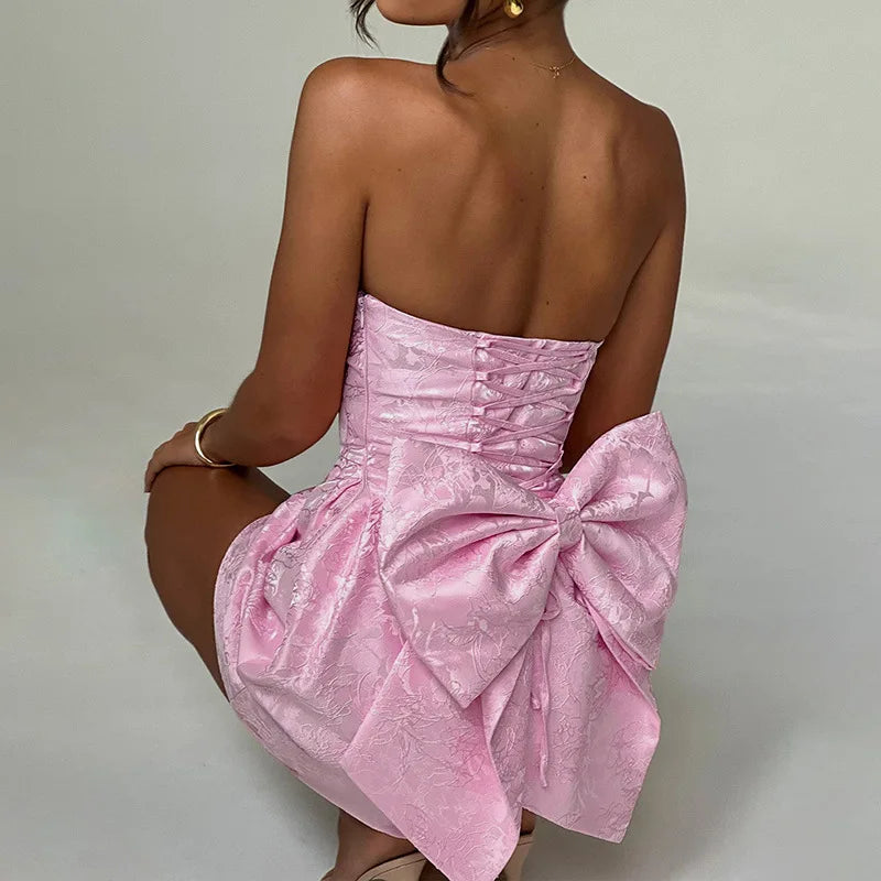 Ariel Bow Off Shoulder Backless Mini Short Dress