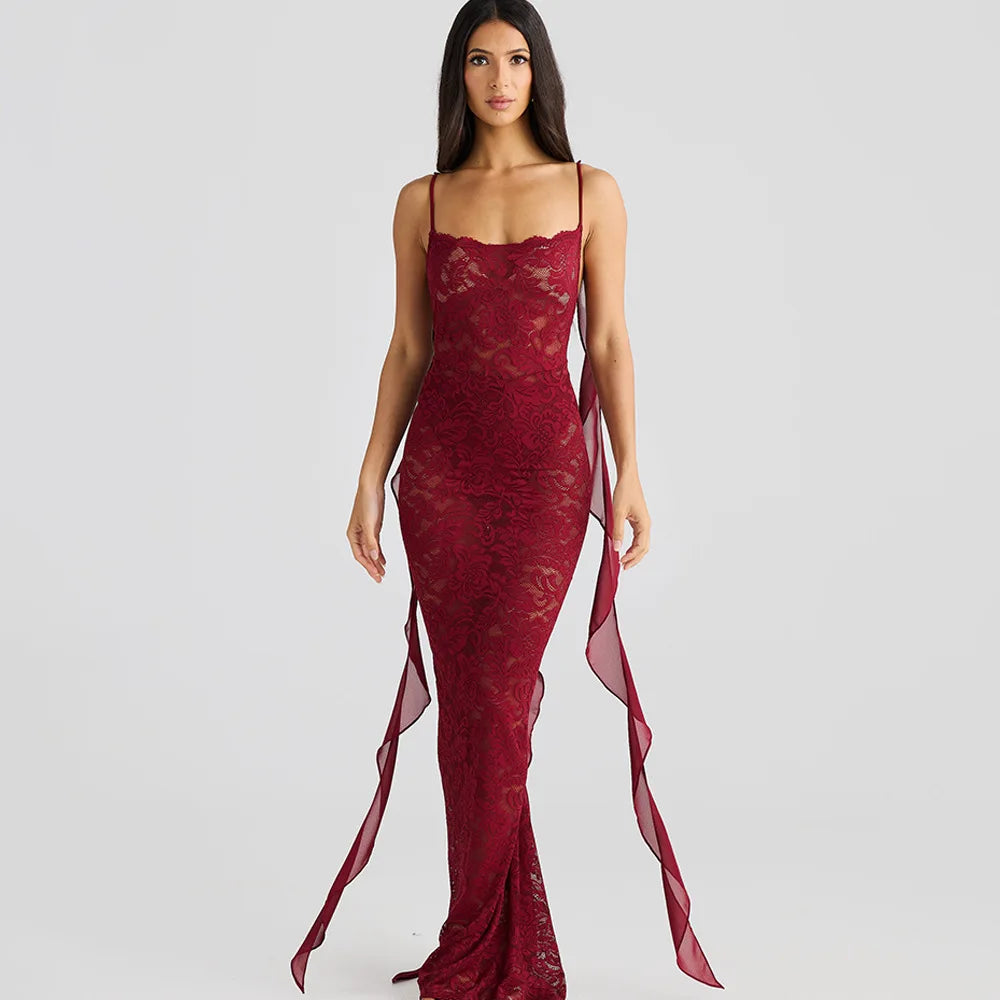 Aris Sleeveless Lace Print Backless Dress