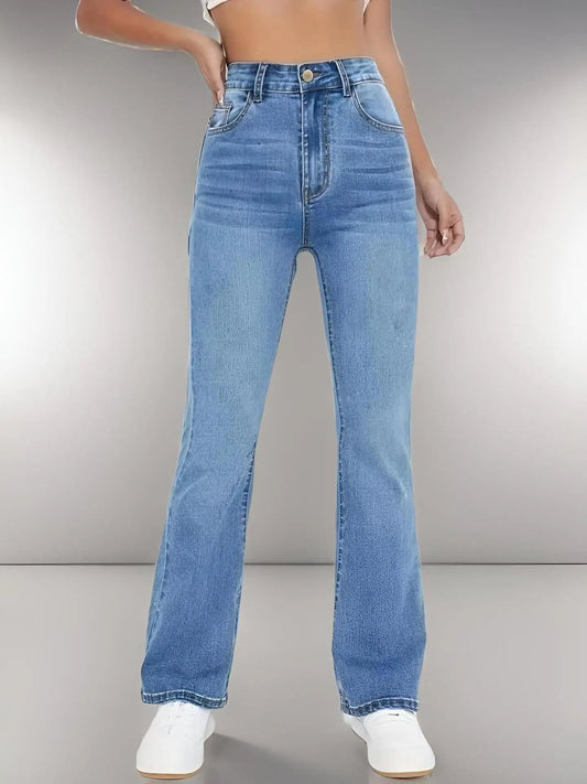 Versatile High Waist Washed Denim