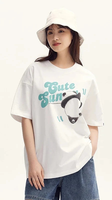 Wee Mid-Length Cotton Short-Sleeve Panda Oversized