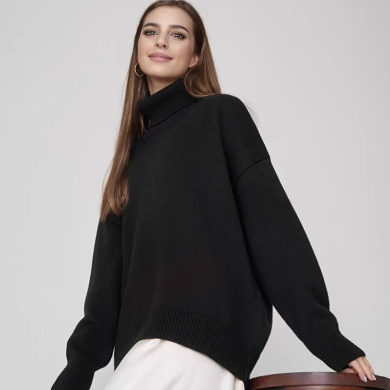 Hazz Turtleneck Sweaters Thick Autumn Winter Warm Solid Knitted Pullovers High Neck Oversized Sweater
