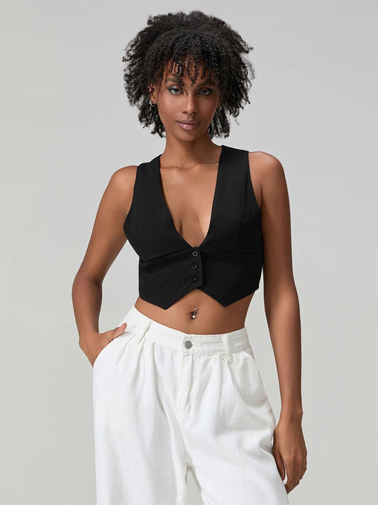BC Deep V Low Cut Cropped Sleeveless  Vests