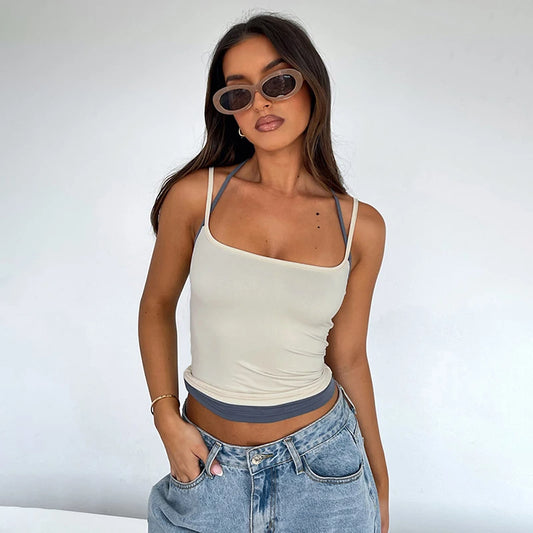 Nova Adjustable Straps Halter Clash Two Piece Square Neck Top