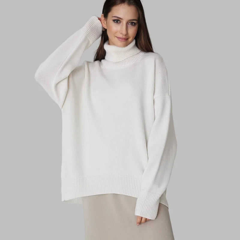 Hazz Turtleneck Sweaters Thick Autumn Winter Warm Solid Knitted Pullovers High Neck Oversized Sweater