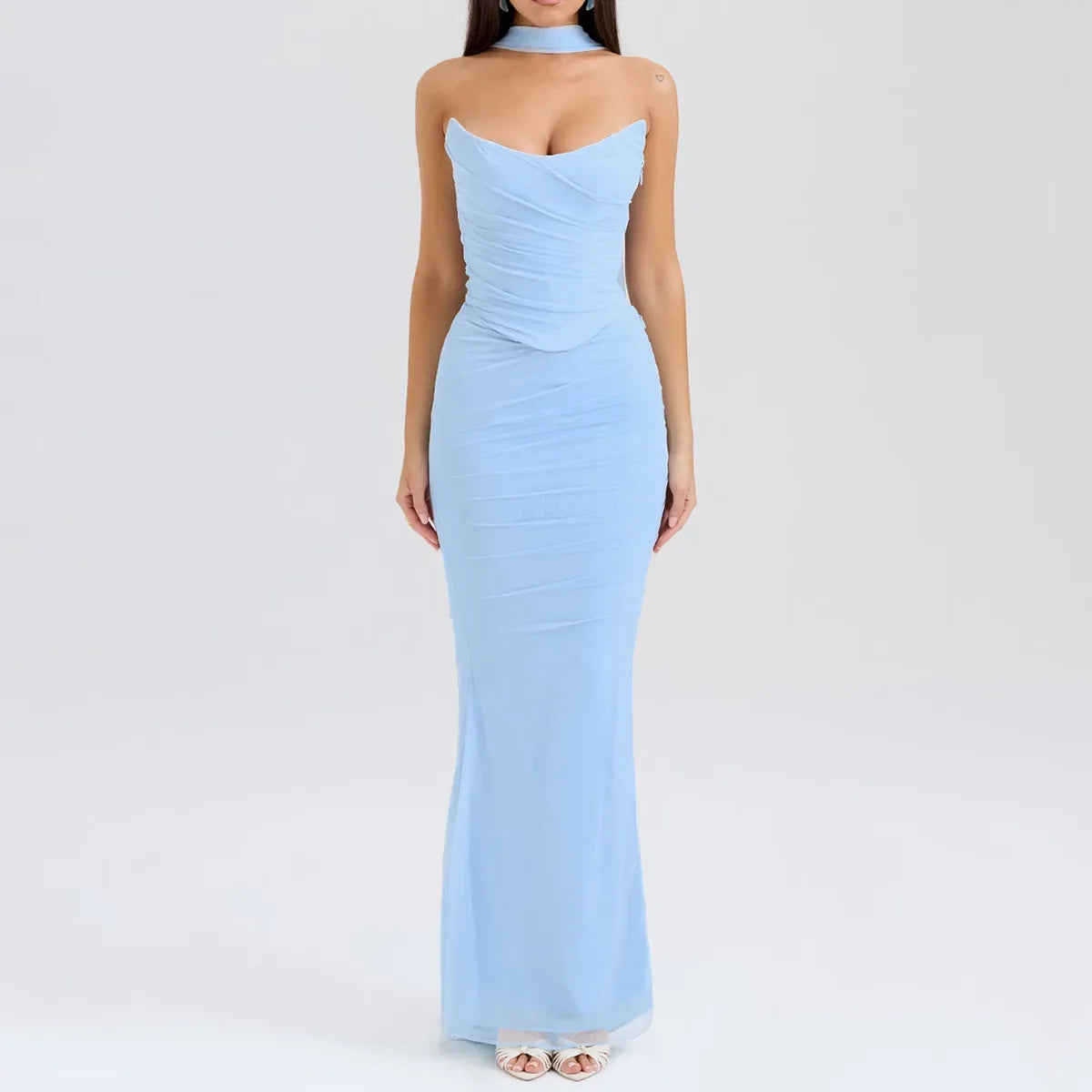 Suninheart Elegant 2 Pieces Dress Set with Scarf