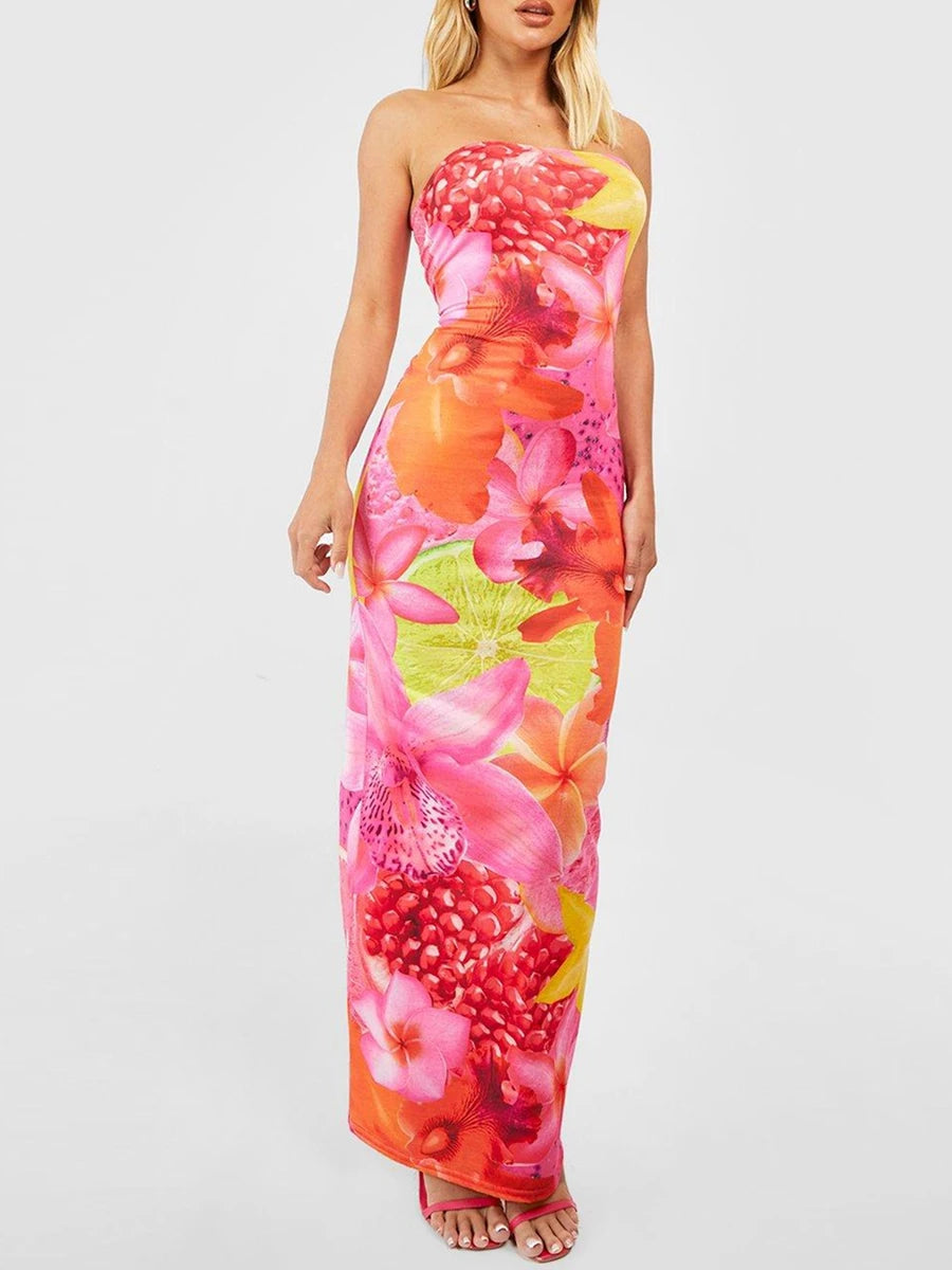 BC Floral Print Backless Aesthetic Dress