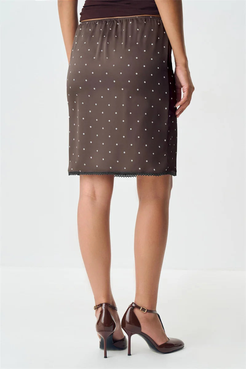 Fanni Polka Dots High Waist Satin Lace Skirt