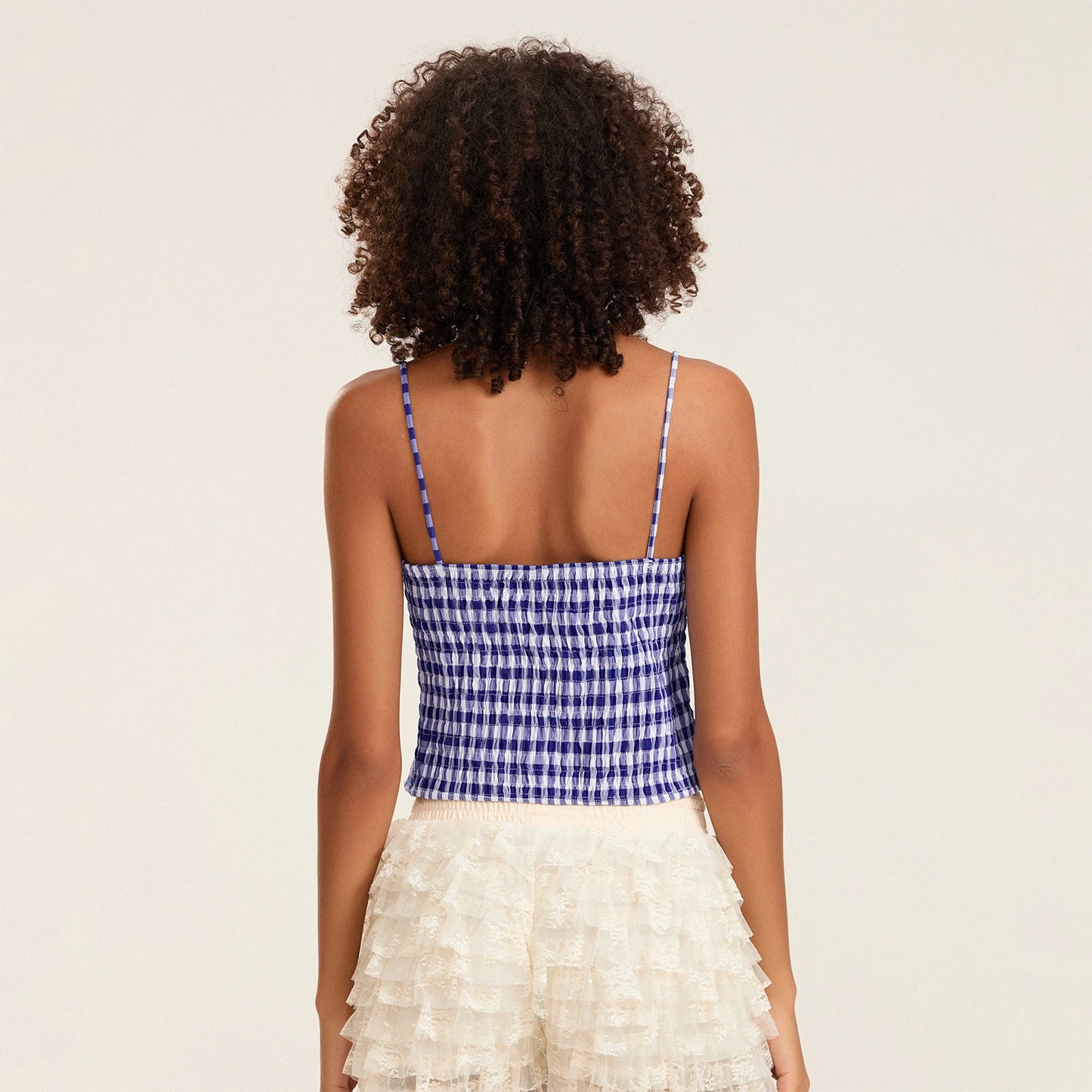 BC Straps Plaids Camis Sleeveless Lace Patchwork Low Cut Crop Tops