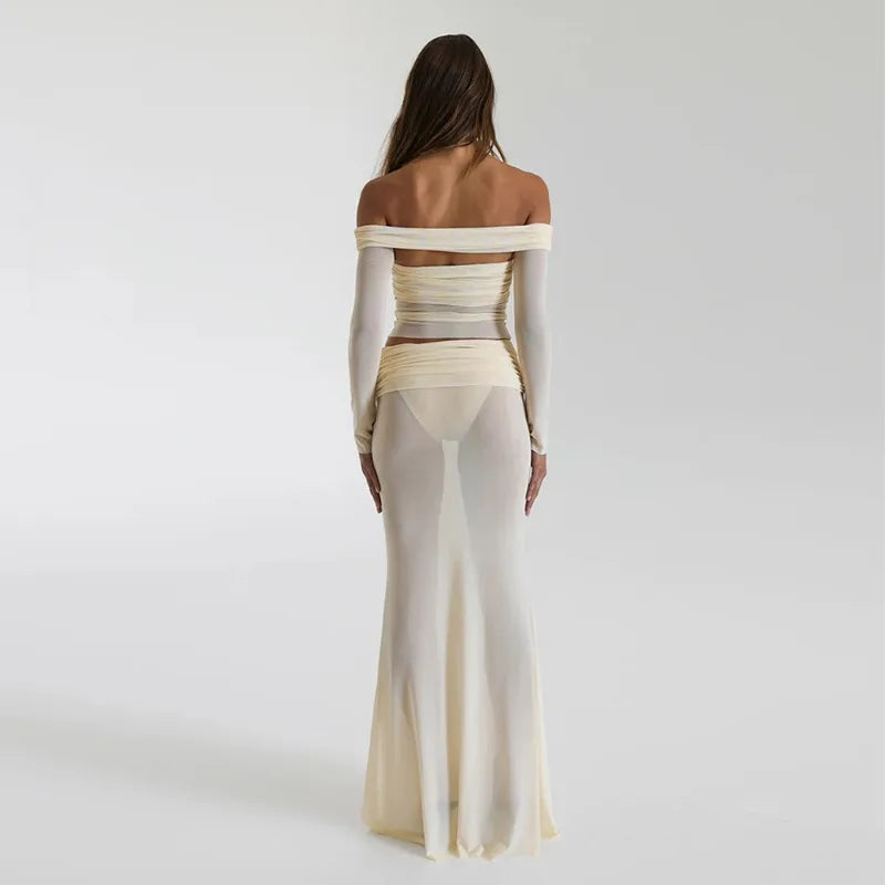Zoey See-Through Mesh Long Skirt And Top Set