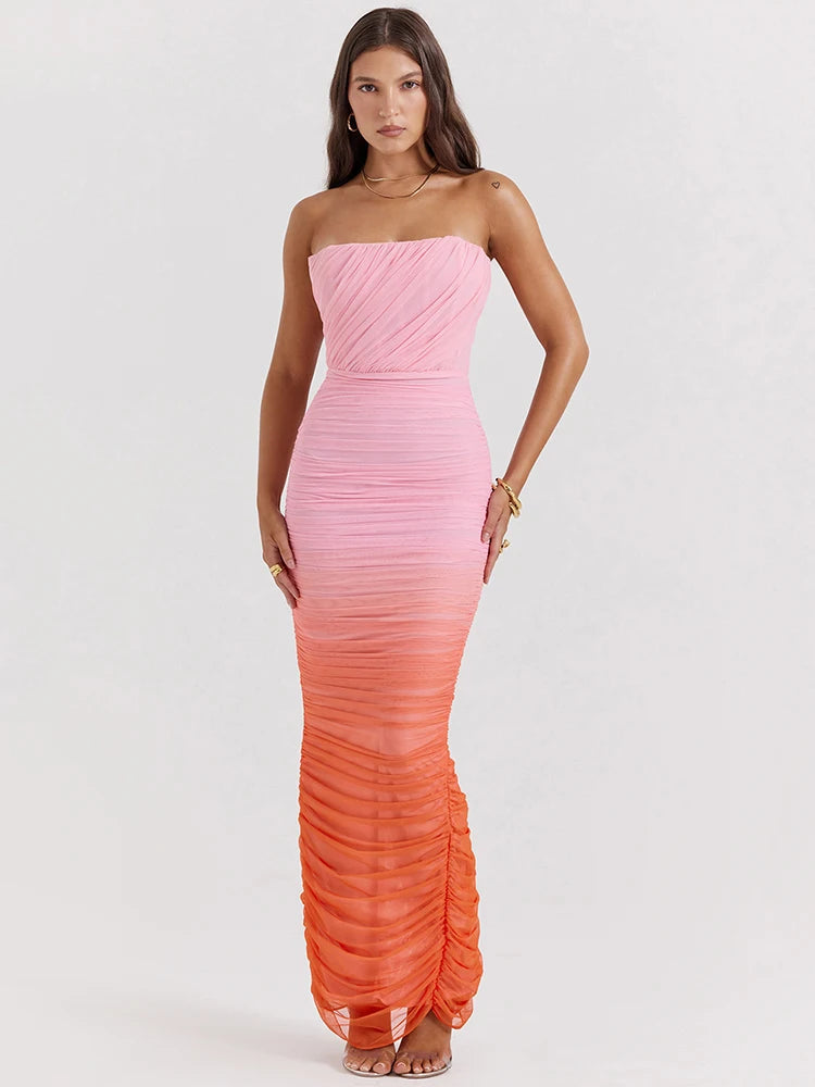 Moz Strapless Backless Off-shoulder Sleeveless Back Split Long Dress