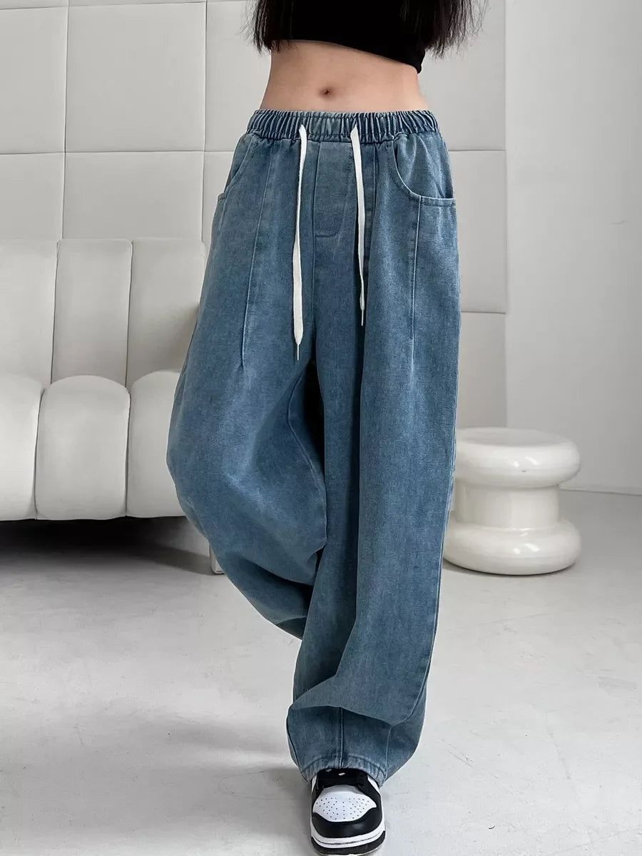 BC  Vintage Loose Elastic Waist  Y2K Wide Leg Punk Baggy Denim Trouser