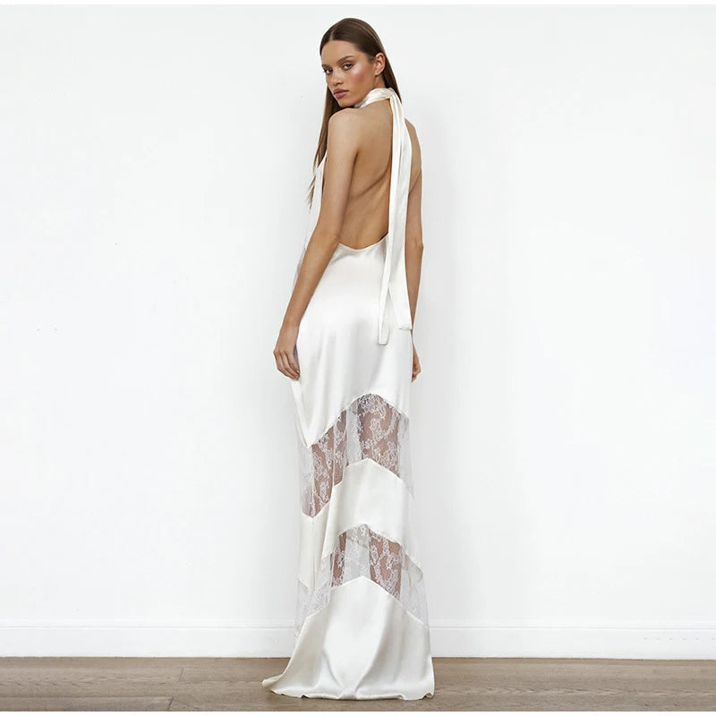 BC Lace See Through Sling Backless Sleeveless Long Dresses