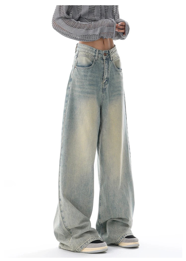 Dende Vintage Y2K Wide Leg High Waist Straight Jeans