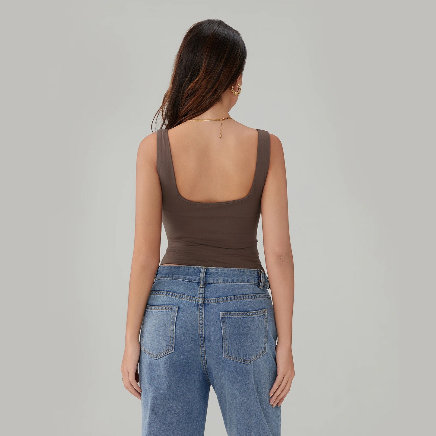 BG Tank Tops Backless Sleeveless Ruched Square Neck Slip Crop Tops