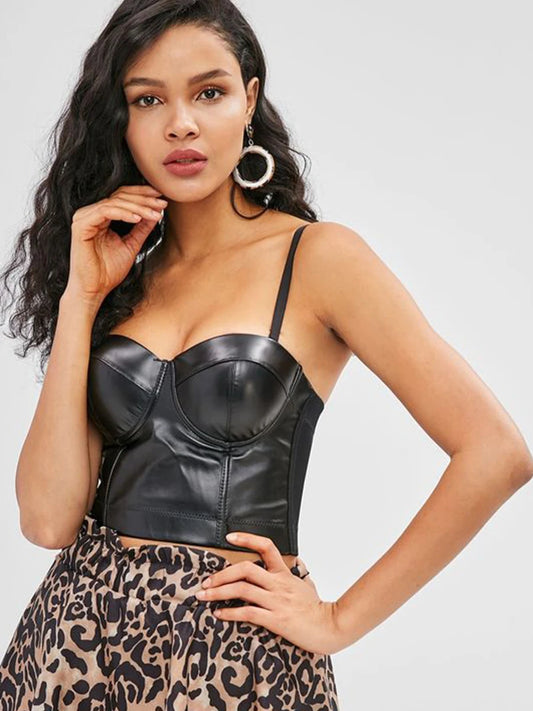 BC Stretch PU Leather Look Bustier Crop Top Corset