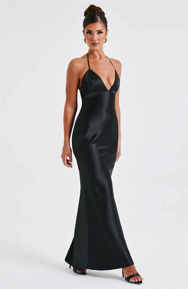 Mona Satin Backless Long Dress