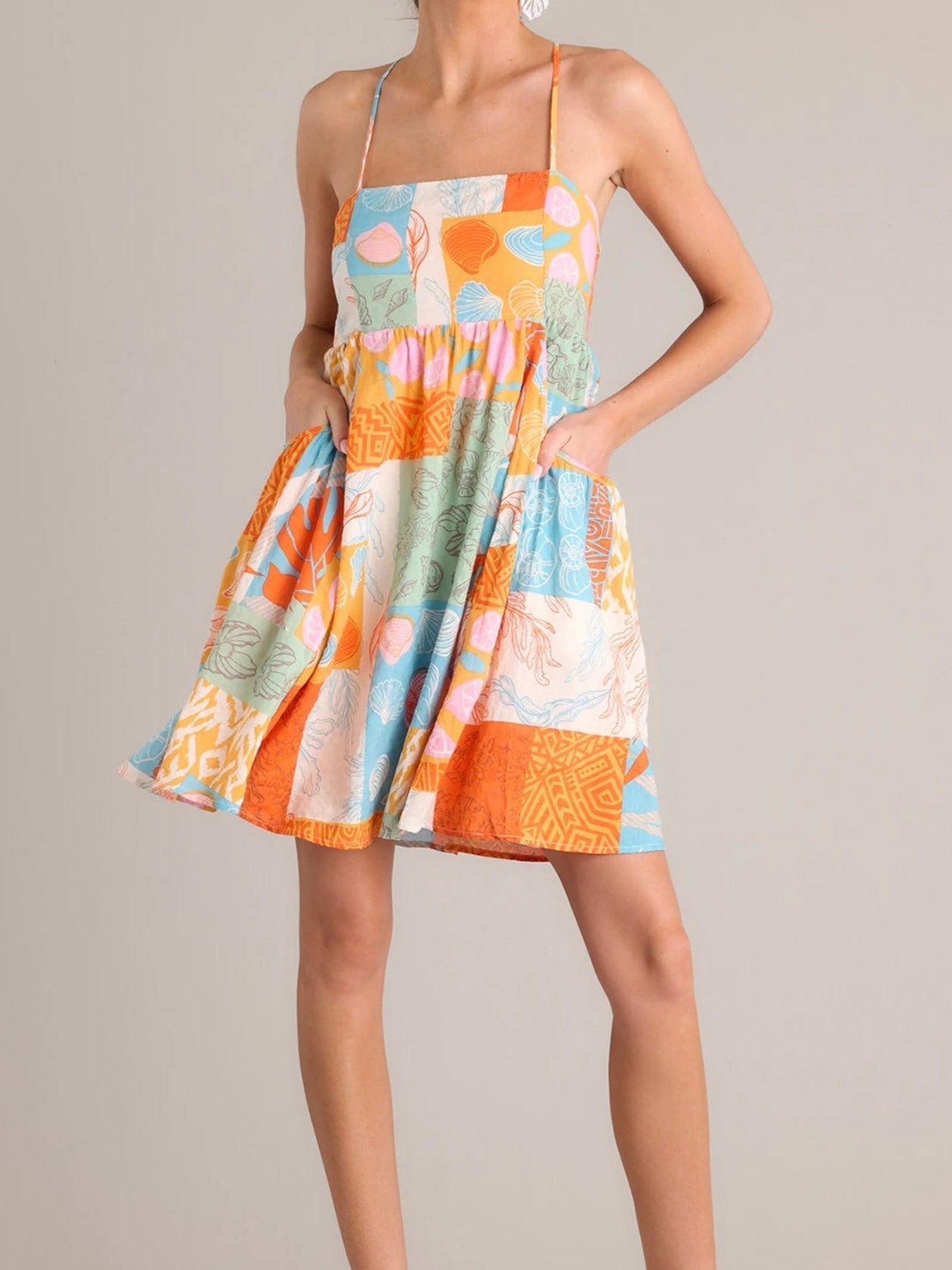 BC Boho Floral Print Spaghetti Strap with Open Back and Ruffle Hem Mid Dress
